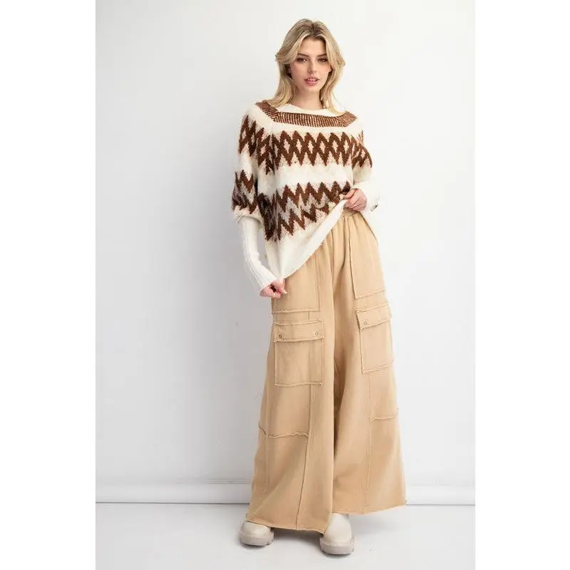 Mineral Washed Wide Leg Cargo Pants - Desert Camel