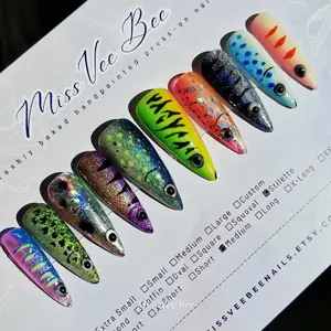 Gone Fishin' Assorted Fishing Lure Tackles, Luxury Press On Nails, Handmade Hand Painted Gel, Reusable