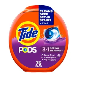 Tide PODS Laundry Detergent 76 Count – 3-in-1 Stain Remover, Odor Fighter & Color Protector, HE Compatible, Spring Meadow Scent