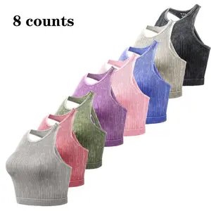 8 counts Women's Solid Racerback Sports Tank Top, Casual Sleeveless Round Neck Top for Yoga Gym Workout Running, Workout Tops, Ladies Sportswear for Spring & Fall