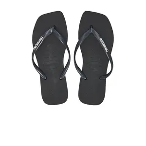 Havaianas Slim Square Logo Sandal in Metallic Black & Silver