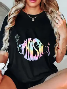 100% Cotton Unisex Colorful Phish-Jam, Tie-Dye Tee For Fisherman, Fish Graphic T-Shirt Casual Top
