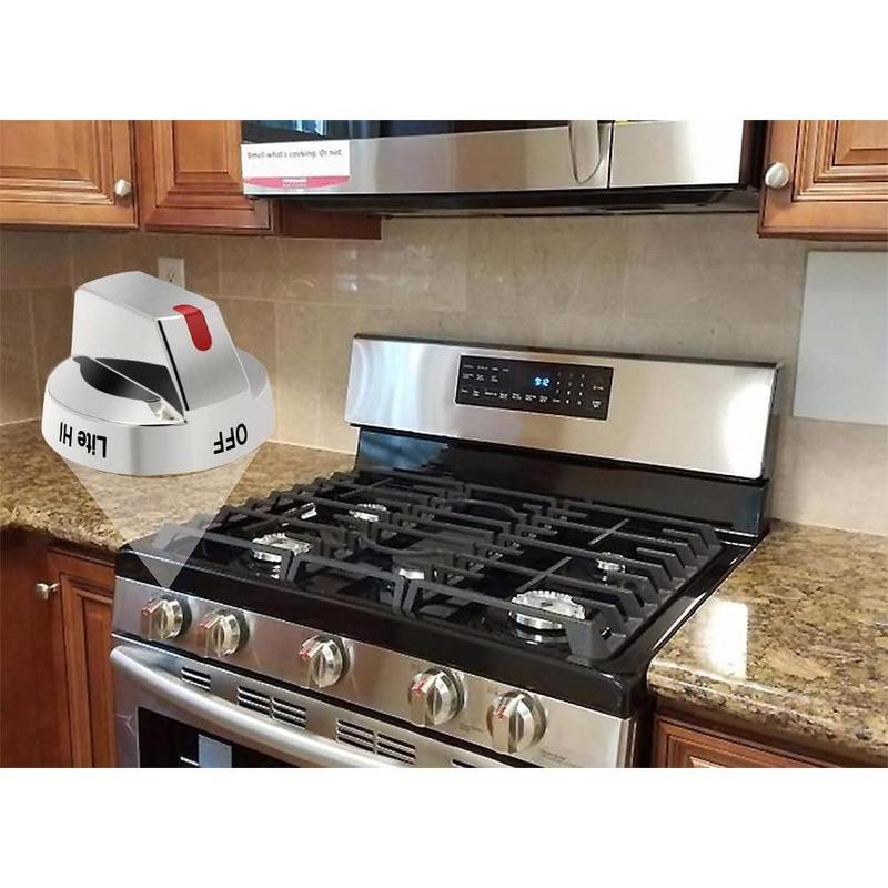 [Upgraded] DG64-00473A Stove Knobs Compatible with  Gas Range/Oven/Stove, Sturdy Stainless Steel Reinforcement Ring, Top Burner Control Dial Knob Range Oven Replacement (5 Pack)