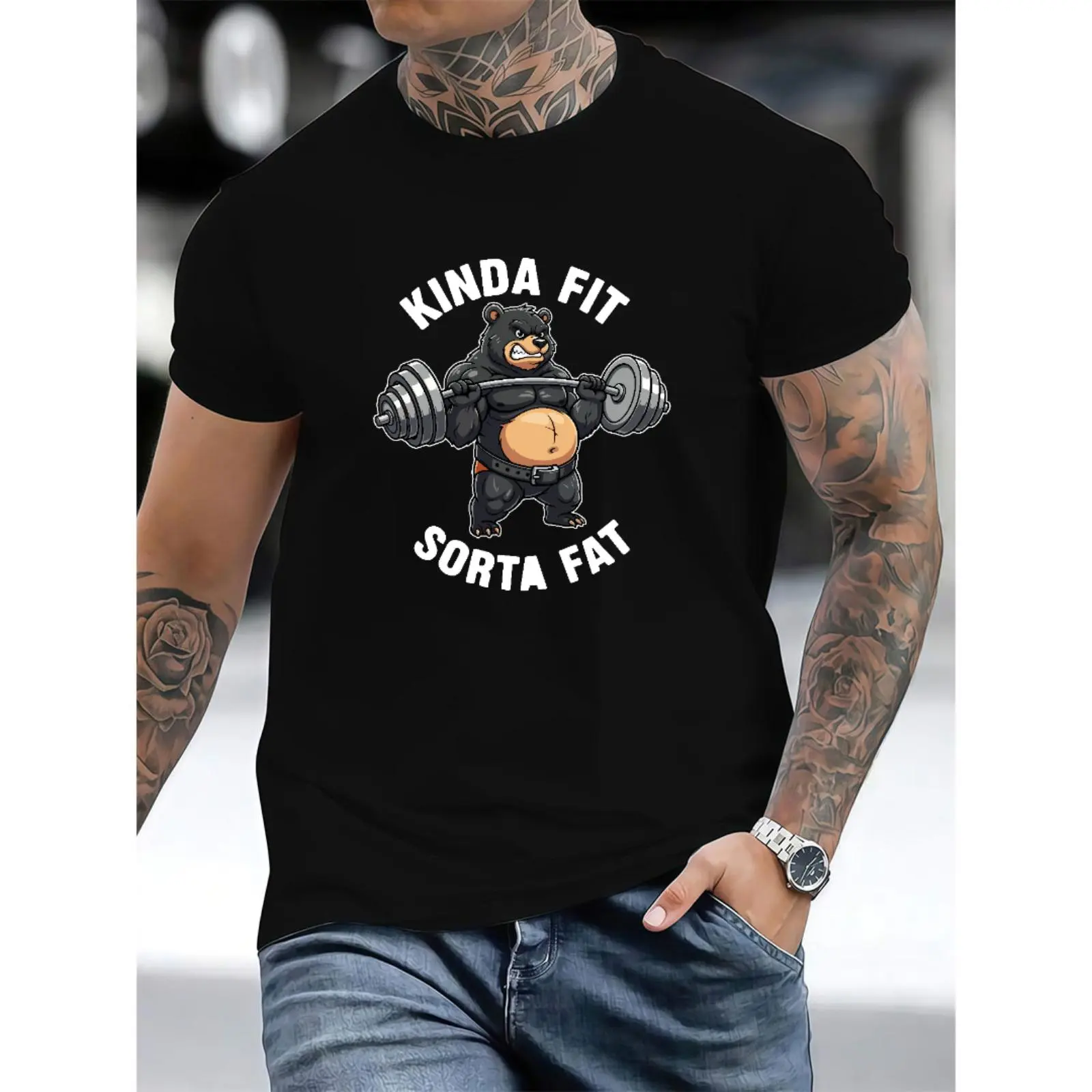 Unique Gym T-Shirt with Kinda Fit Sorta Fat Bear for Lifters