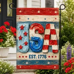 Faux Patchwork Usa Est 1776 House Flag, 250 Years America Garden Flag, Usa Birthday 2026, Liberty Garden Flag, Proud To Be American,Fourth Of July Flag, Print Only