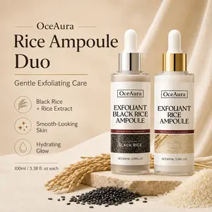 Rice Ampoule Duo 100ml x2, Black Rice & Rice Extract Exfoliating Facial Serum Set, Lightweight Hydrating Glow Ampoule with Dropper, Gentle Texture-Refining Skin Care for Smooth-Looking Radiant Skin