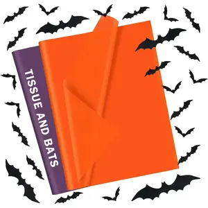 100 Sheets Purple Orange Tissue Paper for  Bags Wrapping Paper & 96 count 3D Bats for Wall Decor,Halloween Party Decorations