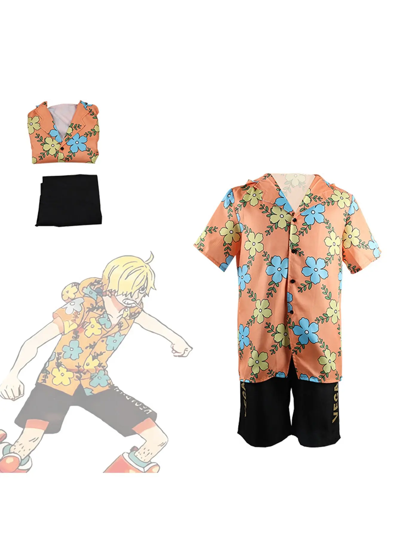 One Piece Cosplay Costume, Egg Head Arc Sanji Role-Play, New Anime Future Island Summer Tropical Casual Set, Game Daily Wear Top + Shorts