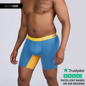 Step One Men's Boxer Brief - Blue & Orange, Anti-Chafe, Breathable Bamboo Fabric, UltraGlyde Panels, Hidden Elastic Pouch, Premium Underwear, Athletic Daily wear