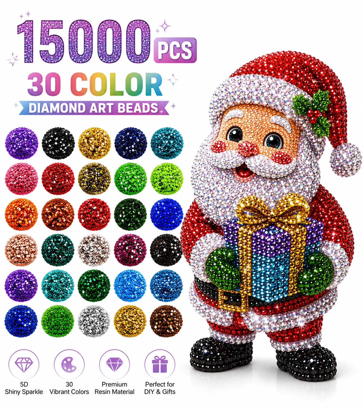 15000 Pieces 30 Color Diamond Art Painting Beads,Flat Bottom Round Resin Rhinestones for Diamond Art Painting Accessories, Round Drills for 5D Diamond Art DIY Craft