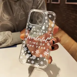 Christmas Cute Snowflakes Aesthetic Clear Phone Case Cover for iPhone 16 11 12 13 14 15 Pro Max Plus XR Case Christmas Gifts for Women Men Protector Screen Protector Transparent Protection