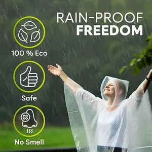 5 Pack Disposable Rain Ponchos for Adults - Clear Ponchos with Hood, Compact and Clear, Emergency Poncho - Rain Poncho - Ponchos Adult - Travel Rain Poncho Hiking, Camping - Ponchos Bulk