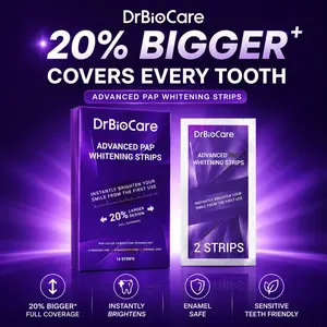 【20% Larger】DrBioCare Oral Teeth Whitening Strips -  Full Coverage, Advanced PAP, Fresh Mint, Easy Rinse, Non-Sensitive Kit
