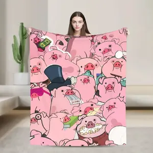 Pink Pig Chaos Blanket - Cute Cartoon Piggy Plush Throw for Cozy Vibes & Viral Aesthetic. multi-scenery option-shape, floor, official office, outdoor. Soft And Comfortable Thin blanket