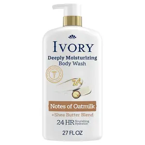 Ivory Body Wash, Deeply Moisturizing, 24hr Nourishing Hydration, Soothes Itchy Dry Skin, Made with Shea Butter Blend, Free of Dyes Heavy Perfumes Parabens & Phthalates, Vanilla Scent, 27 oz