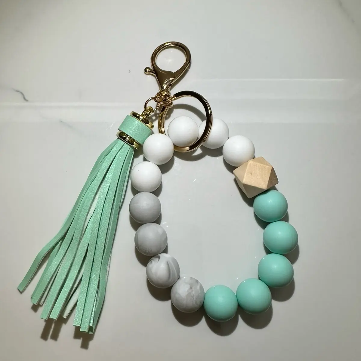 Teal Beaded Keychain