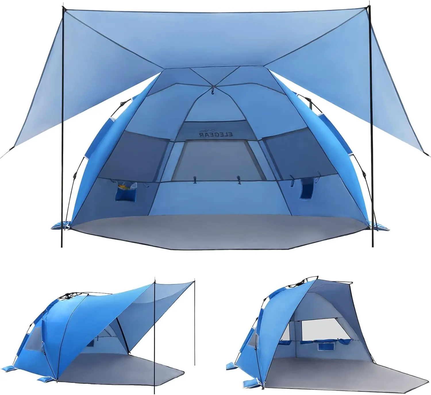 ELEGEAR Pop-Up Beach Tent, 4-6 Person UPF 50+ Sun Shade Shelter with 360° Removable Canopy, Double Silver Coating, Automated Installation, Portable Lightweight Cabana for Beach, Outdoor