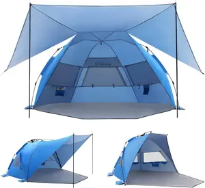Elegear CumbreX Beach Tent with 360° Removable Canopy, 4-6 Person Pop Up Sun Shade Shelter, UPF 50+ Automated Installation Double Silver Coating Portable Lightweight Beach Cabana for Beach/Outdoor