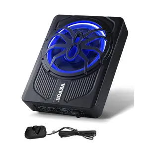 VEVOR 10" 440W Underseat Car Subwoofer, Slim Powered Car Subwoofers with Blue Ambient Light, Low Profile Audio Sub Under the Seat with Built-in Amplifier, Remote Controller for SUVs, Car, Truck, RV