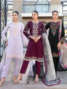 Embroidered 3 Piece Stitched Lawn Suit with Digital Printed Dupatta Brand Collection for Women by Tawakkal Fabrics