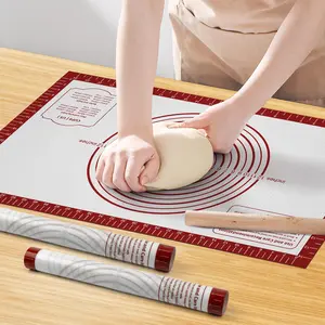 Silicone Baking Mat with Measurements, Extra Large 0.7mm 24" x 16" Pastry Dough Sheet, Pie Crust Rolling sourdough tools Supplies for Making Pizza, Pie, Christmas Cookies, Bread, Non Stick