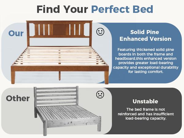 Solid Wood Platform Bed Frame with Headboard, 800lbs Heavy Duty Support, Under-Bed Storage, No Box Spring Needed, Easy Assembly,Rustic Brown