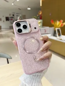Sparkly Rhinestone Phone Case with Camera Lens Stand & Magnetic Ring Glitter Protective Cover