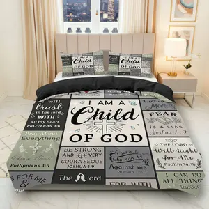 3PCS Duvet Cover Set, 1 Duvet+2 Pillowcases(Without filler), Bible Verse Faith Inspirational Religious Spiritual theme, Easter bedding set, Christian Motivational Bedding Suitable for decoration bedroom, living room, guest room, hotel.