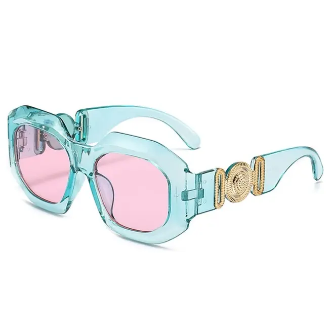 Clear Lens Frames Gold Accent Design Oversized Irregular Frames with Unique Gold Accents and Pink Lenses