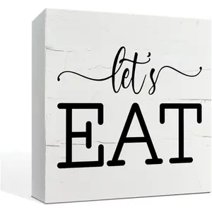 Let's Eat Sign, Freestanding Eat Sign, Box Sign Tabletop Decor, Kitchen Decor, Farmhouse Dining Room Decor, Home Decor Sign, Dining Table Decor, Home Decor for Shelf, Housewarming Gift 5x5 inch