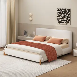 Elegant Boucle Upholstered Bed Full Size White Luxurious Comfortable Bedroom Centerpiece Modern Design