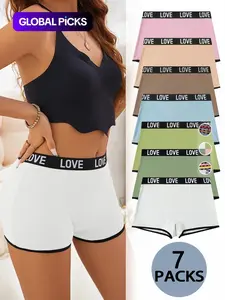 【Plus Size】 Letter Tape Contrast Binding Boyshorts, Casual Comfy Breathable Knicker for Daily Wear, Women's Underwear for All Seasons, Casual Comfy Panties, Womenswear