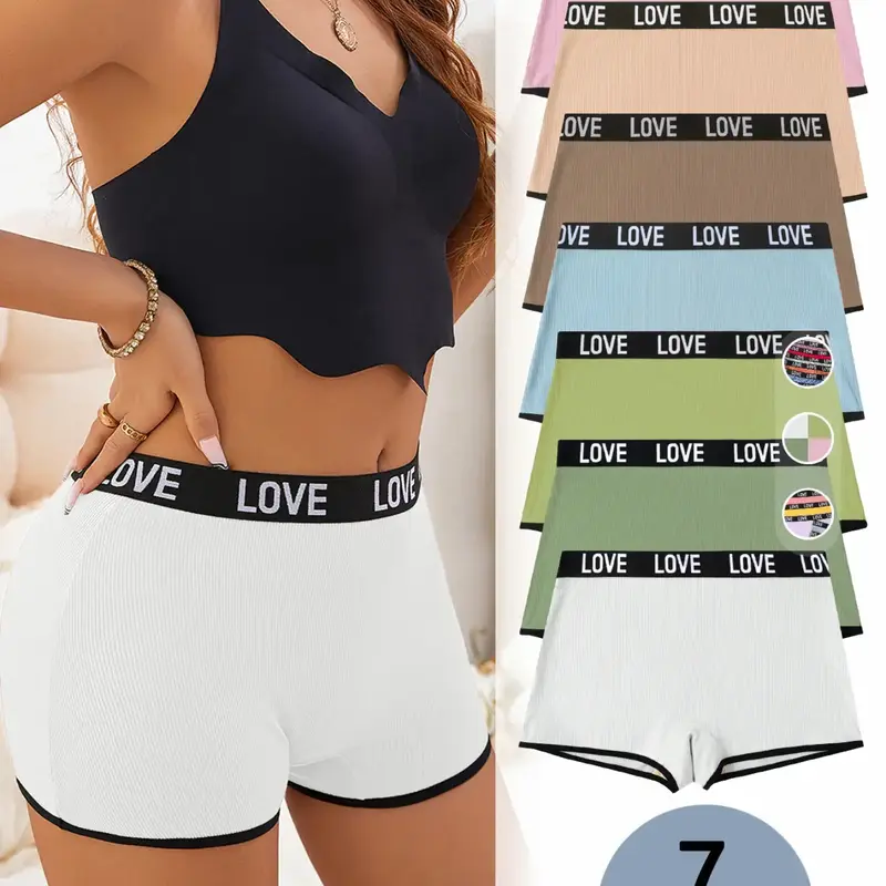 【Plus Size】 Letter Tape Contrast Binding Boyshorts, Casual Comfy Breathable Knicker for Daily Wear, Women's Underwear for All Seasons, Casual Comfy Panties, Letter Print Underwear, Womenswear #GLOBAL PICKS