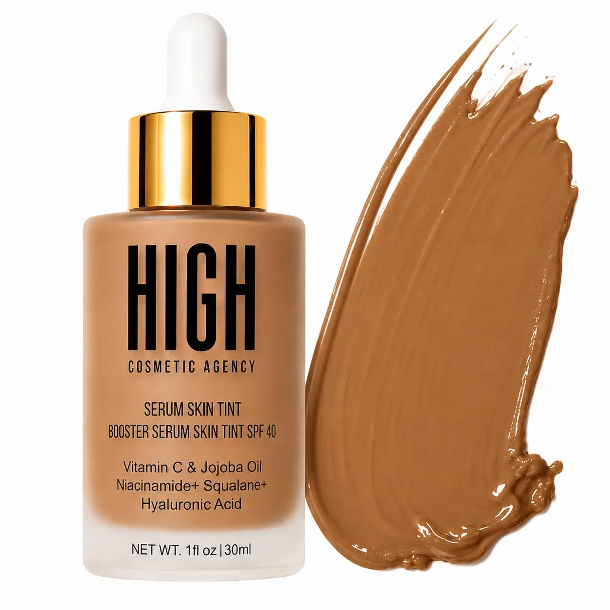 Booster Serum Skin Tint SPF 40 by High Cosmetic Agency | Lightweight Tinted Moisturizer with Niacinamide & Hyaluronic Acid, Hydrating Second-Skin Coverage, Broad Spectrum Sun Protection, Natural Radiant Finish SPF40 | Ylang Shade for Deep Warm Undertones!