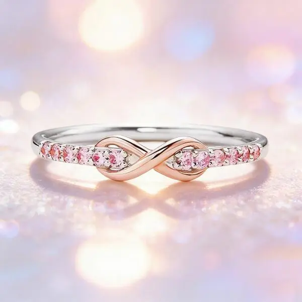 925 Sterling Silver Linked Knot Rings with Pink AAA Cubic Zirconia - Women's Friendship & Mother-Daughter Jewelry, Valentine's Day Gift for Grandma/Granddaughter