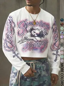 Unisex Streetwear Angel Print Design Sweatshirt, Loose-fitting Casual Long Sleeve Crewneck for Fall & Winter Fashion