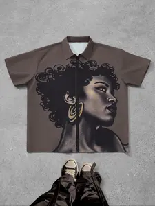 Men's Regular Fit All Over Print Zipper Shirt, Casual Printed Short Sleeve Collared Top for Summer, Fashion Men's Clothes for Daily Wear, Tropical