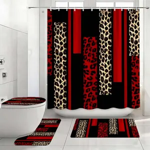 Leopard Print Shower Curtain Set with 12 Hooks, Modern Bathroom Divider, Multi-Functional Bath Decor, Perfect Gift