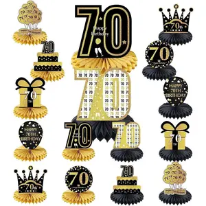 16 Piece 70th Birthday Table Decorations Honeycomb Centerpiece Decor