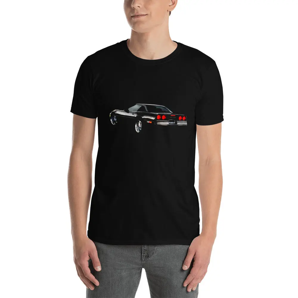 Black C4 Corvette Tail Lights Short-Sleeve Unisex T-Shirt for Men - Soft Cotton Fitted Summer Top with Crew Neck and Sport Grey Design