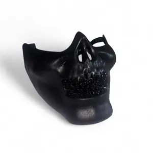 Black Half Skull Mask With Blinged Out Jet Black Grillz