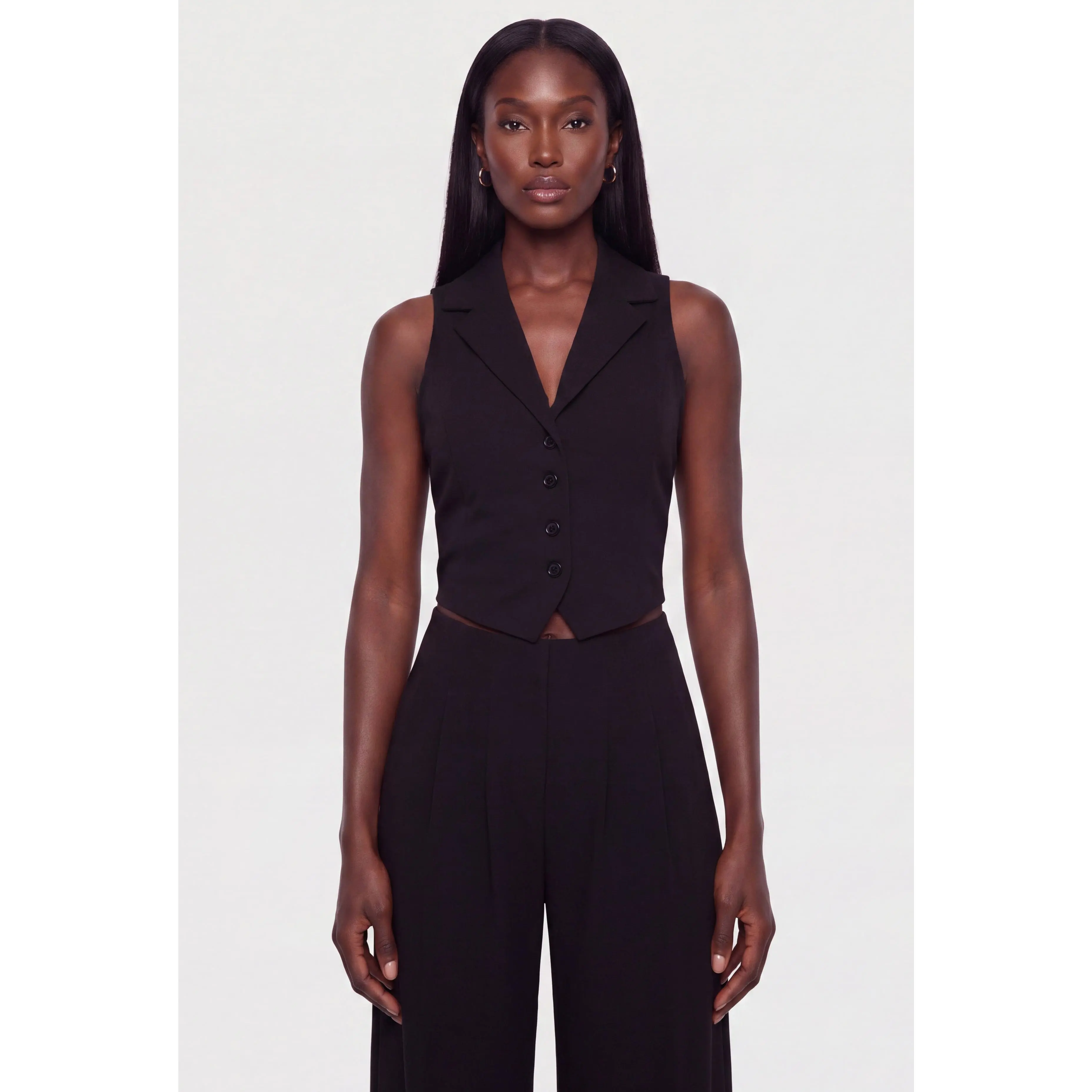 Button Front Tie Back Blazer Vest