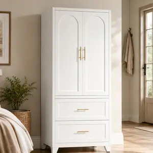 ARCH 71" Tall Metal Wardrobe Cabinet with 2 Drawers and Hanging Rod, 2-Door Closet with Adjustable Shelf, Steel Storage Armoire for Bedroom, Office, Laundry Room, Entryway, Foyer, Guesthouse, Multiple Color Options, Steel Material