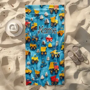 Custom name Colorful construction vehicles Beach Towel-Soft, Ultra-Absorbent Microfiber, Lightweight&Windproof, Perfect for Beach, Parties, Travel, Camping - 55x27n/63x31in, Beach Accessories | Artistic Beach Towel | Ultraabsorbent Fabric, Beach