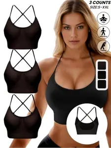 Women's Seamless Breathable Halter Sports Bra, Adjustable Straps and Removable Pads, Push Up Style, All Seasons, Yoga Outdoor Wear, Women Workout Clothes