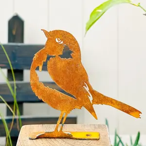 Vintage Rusty Metal Iron Bird Statue, Garden Fence Decoration, Active Garden Ornament, New Year Gift, Garden Sculpture