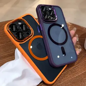 Luxury Magnetic Metal Bumper Protection Case For iPhone 17Air 17 16 15 14 13 12 11 Pro Max Plus Magsafe Acrylic Hard Translucency Cover Shockproof Transparent Casing Cellphone Protective Screen Protector