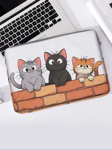 Cat Pattern Printed Laptop Bag, Laptop Casing, Soft Notebook Sleeve, Fits Laptops, Tablets, Zippered Storage Pouch, Casual Style, All Seasons