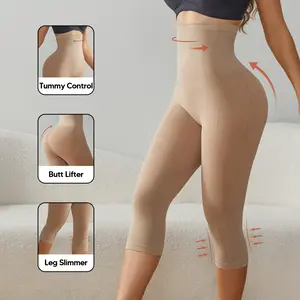 Suprenx Women's Tummy Control Seamless Sculpt Capris - 3/4 Length Spandex Knitting Compression Leggings, Activewear Fitness Gym Sportswear Bottoms with Stay-Put Silicone Waistband for Butt Lift & Thigh Slimming,summervibes