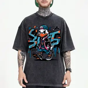 MELISSA ANN Street Swag Duck Washed Tee Shirt - Premium 100% Cotton Oversized T-Shirt, Mad Duck Graffiti shirt, Street Style Duck Shirt, Furious Duck